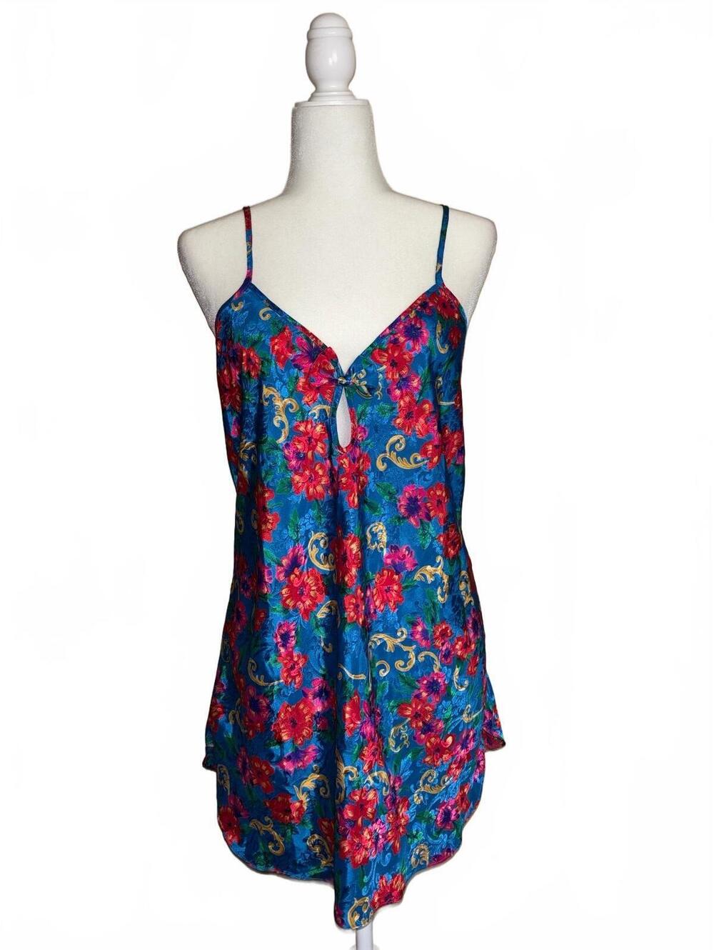 Vintage Morgan Taylor Intimates floral satin chemise slip dress